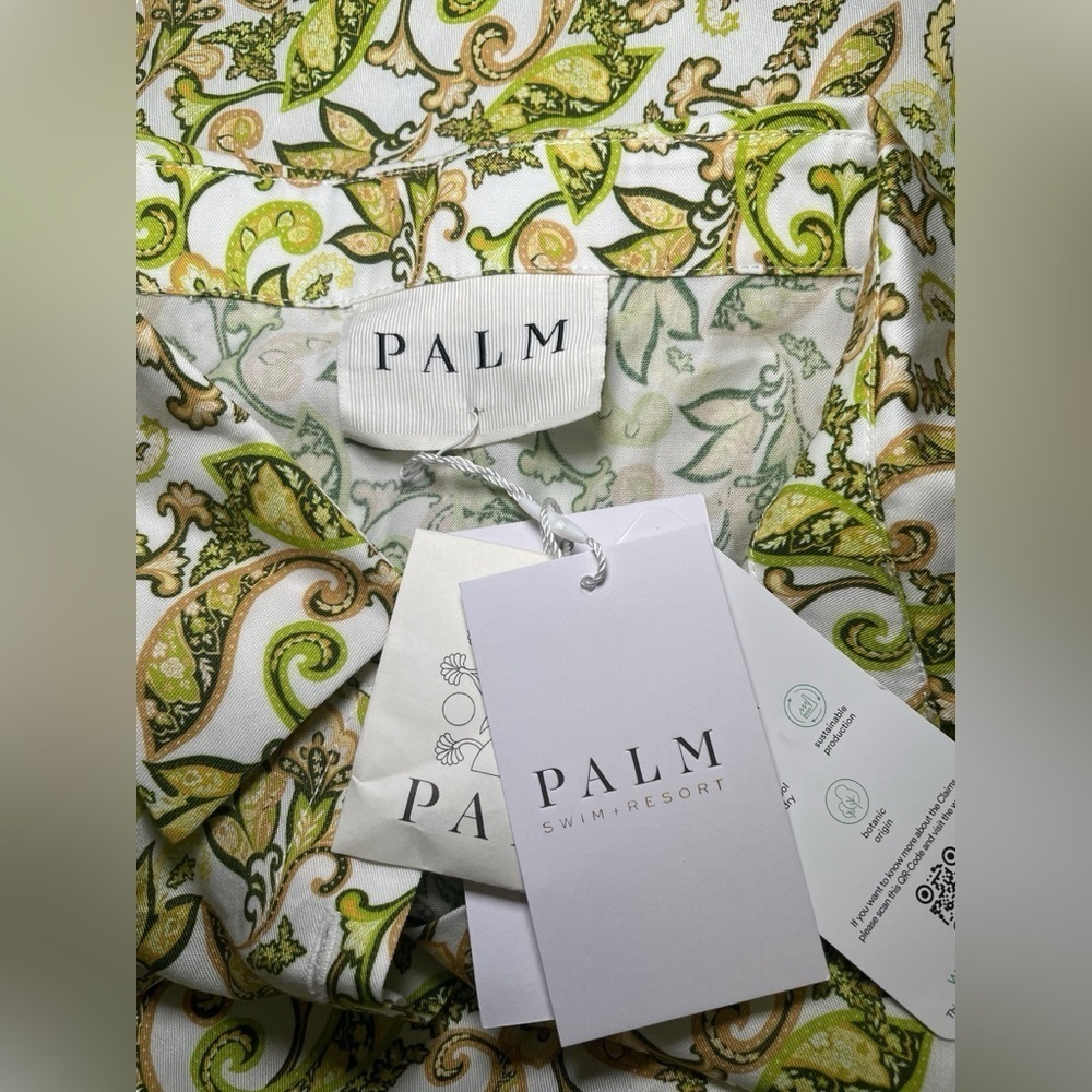 Palm Resort NWT Palm Tree Midi Shirt Dress Size 10 100% Tencel Cotton Green - Picture 6 of 8